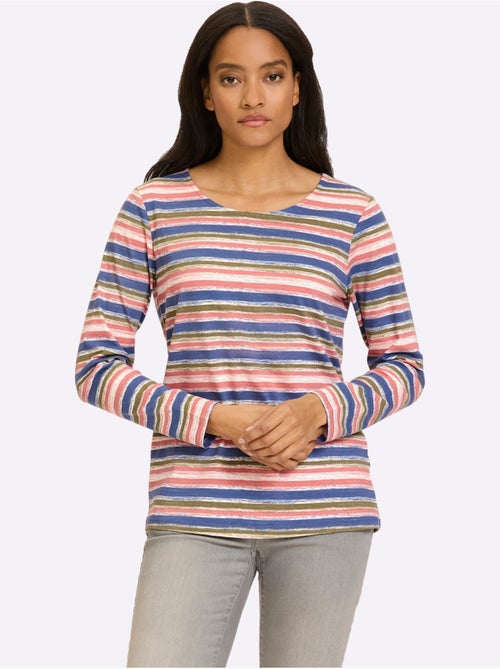 T-shirt à manches longues rayure imprimée - taille standard - helline - Kiabi T-shirt à manches longues rayure imprimée - taille standard - helline - Kiabi