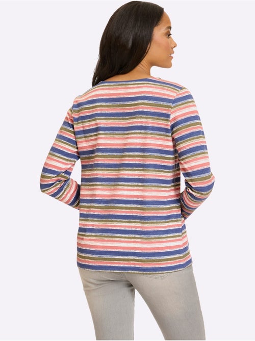 T-shirt à manches longues rayure imprimée - taille standard - helline - Kiabi T-shirt à manches longues rayure imprimée - taille standard - helline - Kiabi