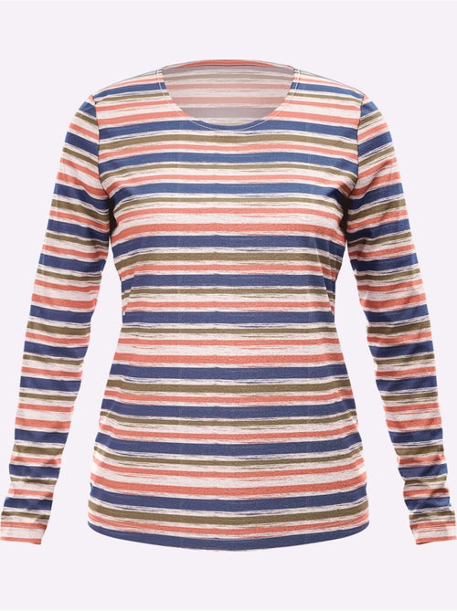 T-shirt à manches longues rayure imprimée - taille standard - helline - Kiabi T-shirt à manches longues rayure imprimée - taille standard - helline - Kiabi