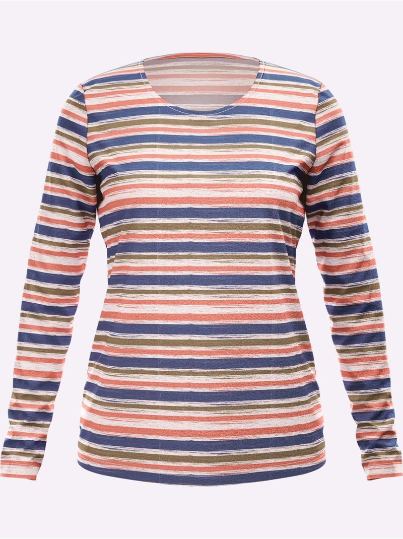 T-shirt à manches longues rayure imprimée - taille standard - helline Bleu Rose - Kiabi