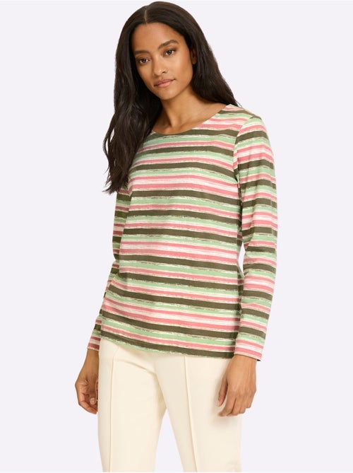 T-shirt à manches longues rayure imprimée - taille standard - helline - Kiabi T-shirt à manches longues rayure imprimée - taille standard - helline - Kiabi