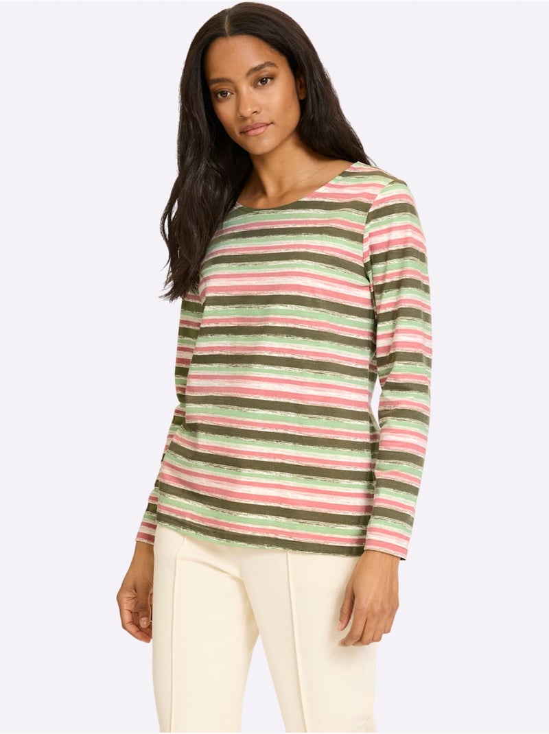 T-shirt à manches longues rayure imprimée - taille standard - helline Rose/Vert - Kiabi