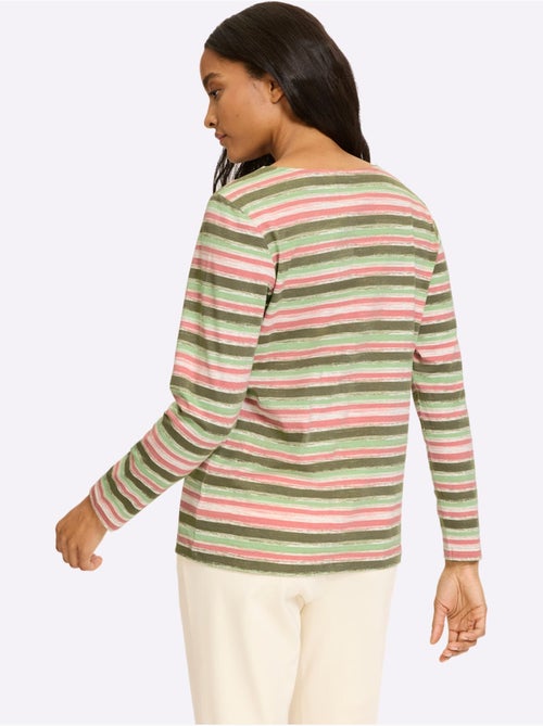 T-shirt à manches longues rayure imprimée - taille standard - helline - Kiabi T-shirt à manches longues rayure imprimée - taille standard - helline - Kiabi