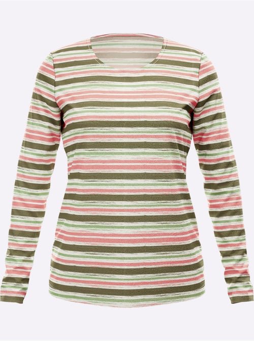 T-shirt à manches longues rayure imprimée - taille standard - helline - Kiabi T-shirt à manches longues rayure imprimée - taille standard - helline - Kiabi