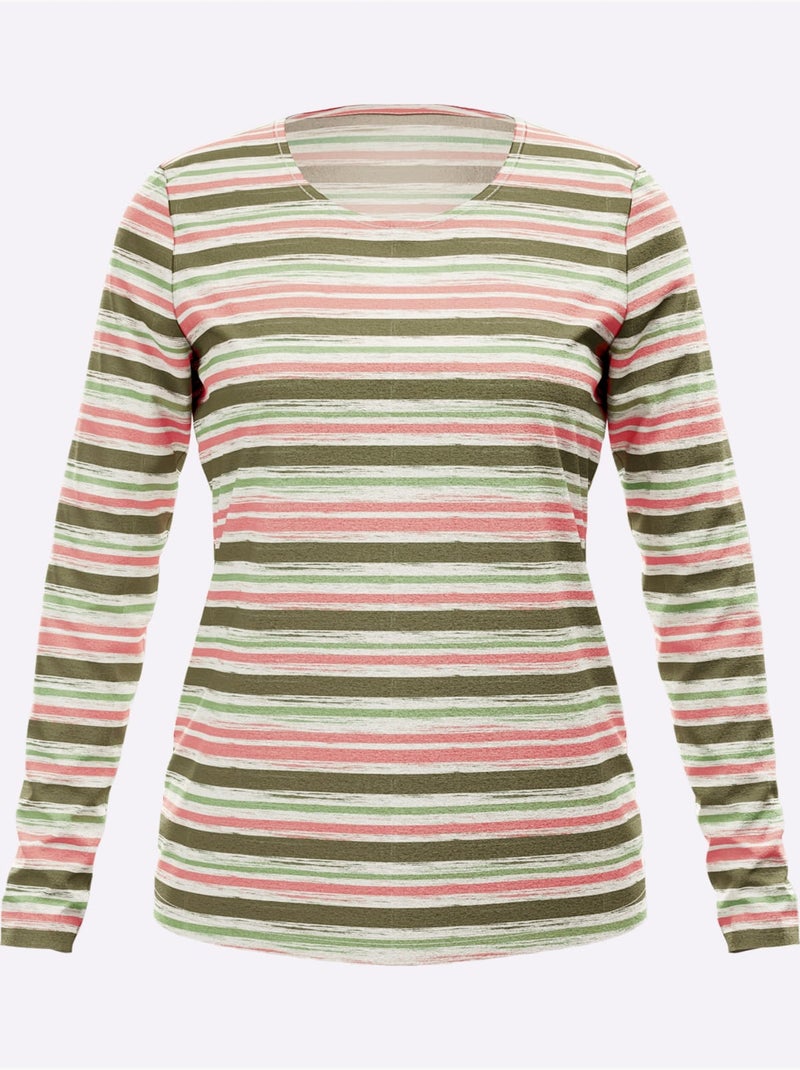 T-shirt à manches longues rayure imprimée - taille standard - helline Rose/Vert - Kiabi