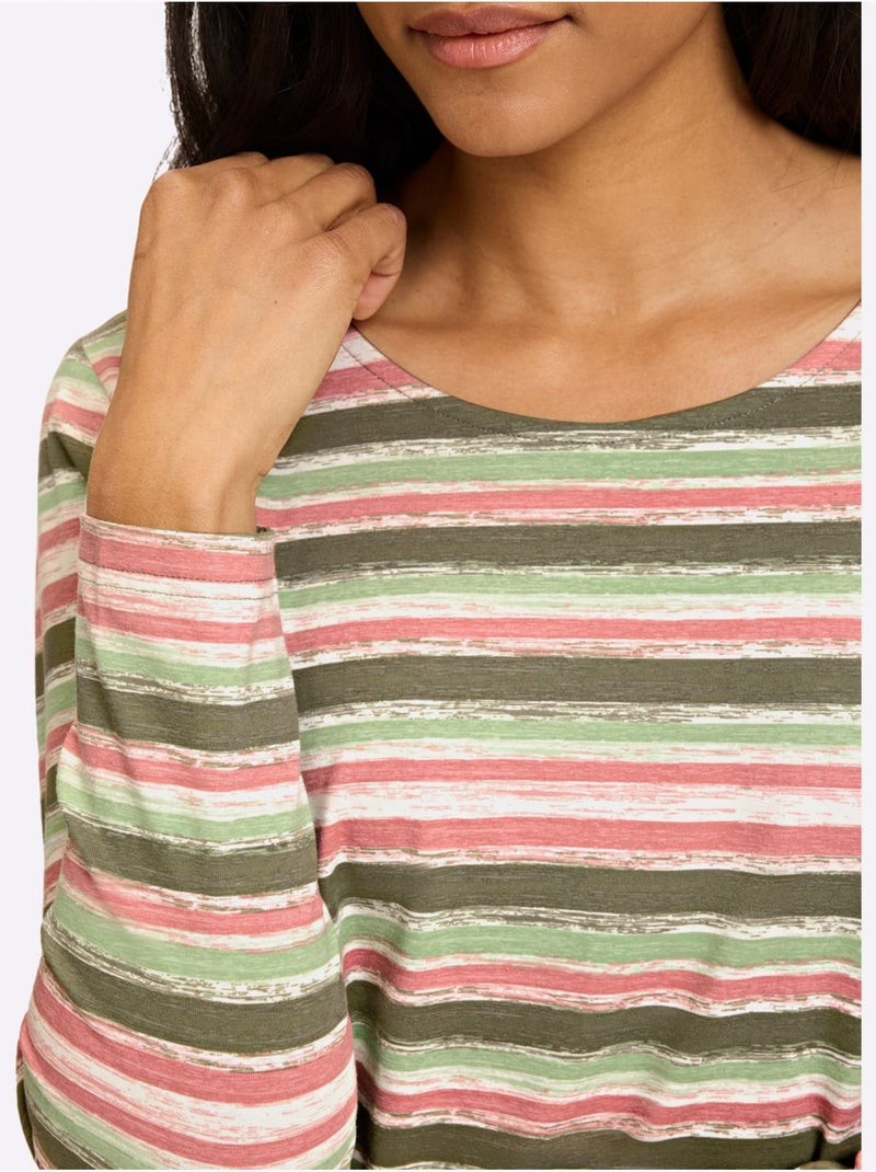 T-shirt à manches longues rayure imprimée - taille standard - helline Rose/Vert - Kiabi