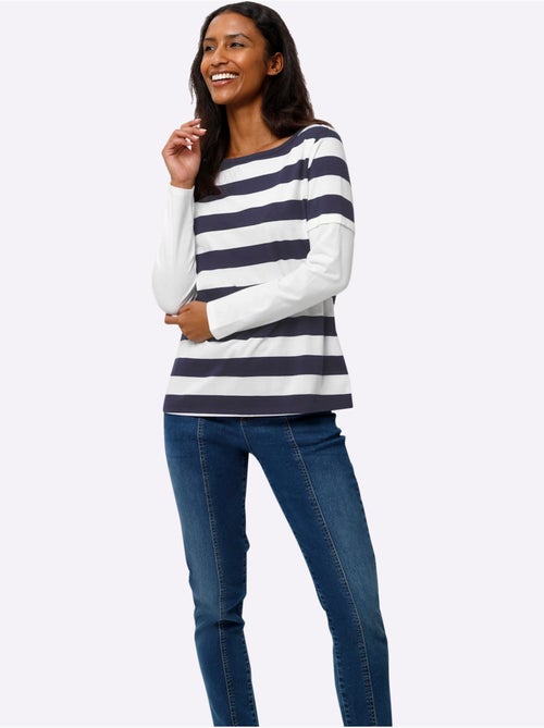 T-shirt à Manches Longues Rayures Tendance - Taille Standard - helline - Kiabi