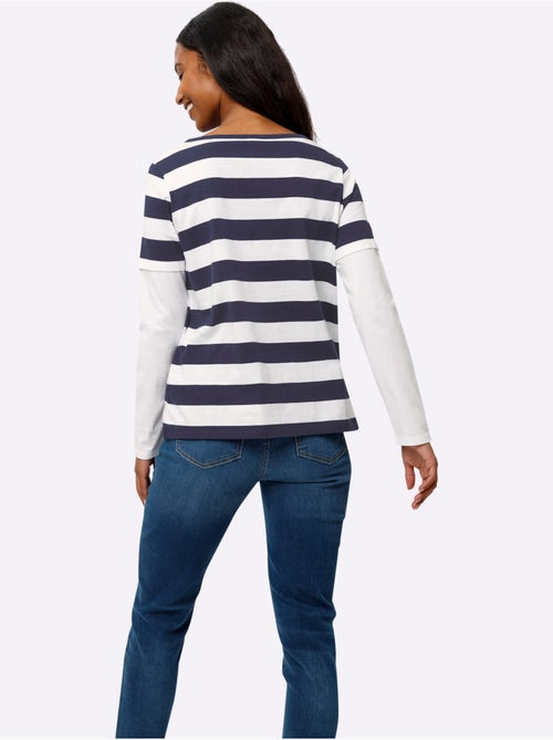 T-shirt à Manches Longues Rayures Tendance - Taille Standard - helline - Kiabi