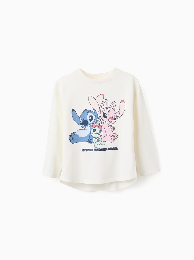 T-Shirt à Manches Longues Stitch Blanc - Kiabi