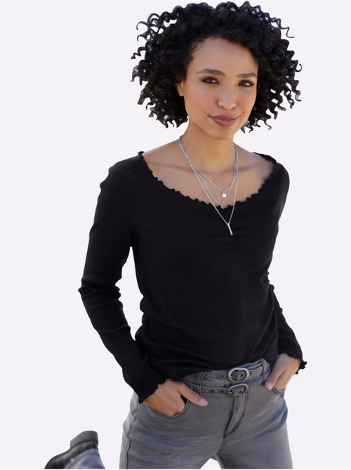 T-shirt à Manches Longues Structure Côtelée - Taille Standard - Helline - Kiabi