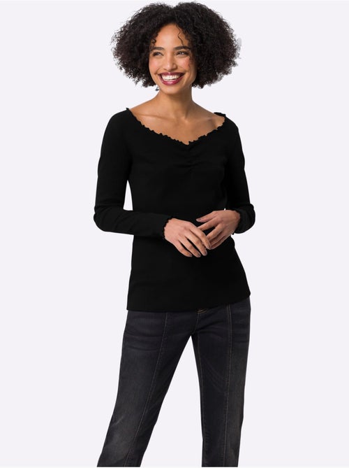 T-shirt à Manches Longues Structure Côtelée - Taille Standard - Helline - Kiabi
