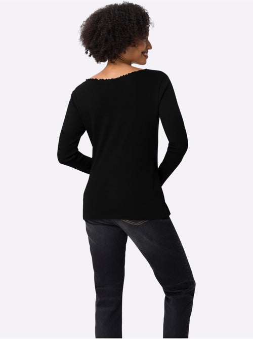 T-shirt à Manches Longues Structure Côtelée - Taille Standard - Helline - Kiabi