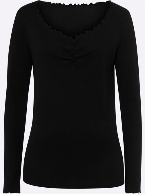 T-shirt à Manches Longues Structure Côtelée - Taille Standard - Helline - Kiabi