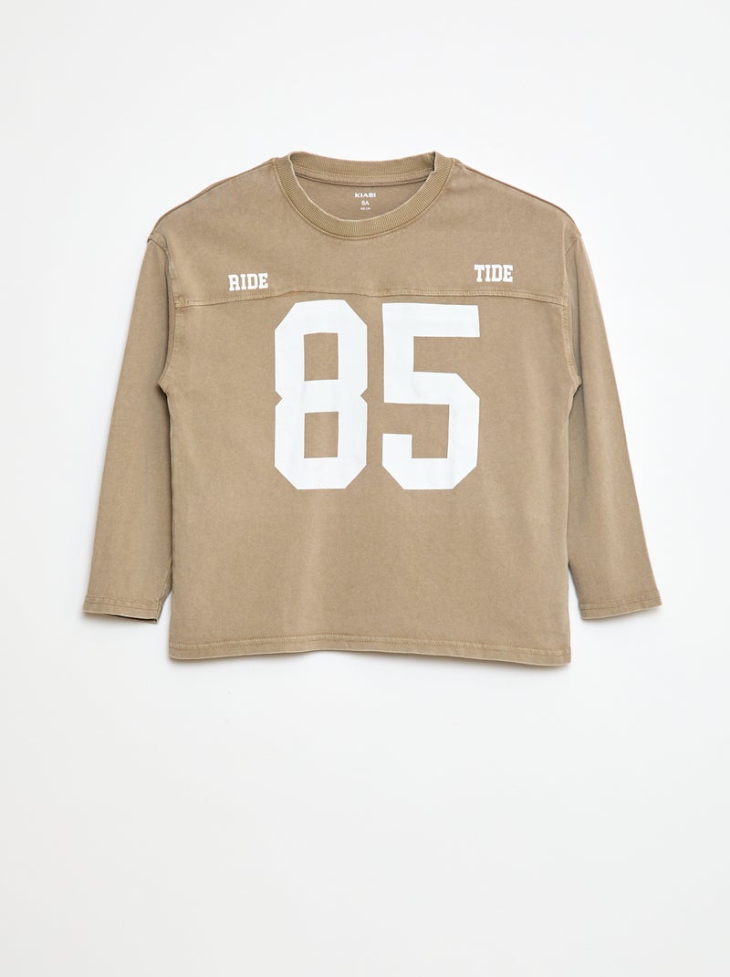 T-shirt à manches longues style sport américain Beige - Kiabi