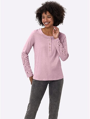 T-shirt à Manches Longues Superbe Empiècement En Dentelle - Taille Standard - Helline