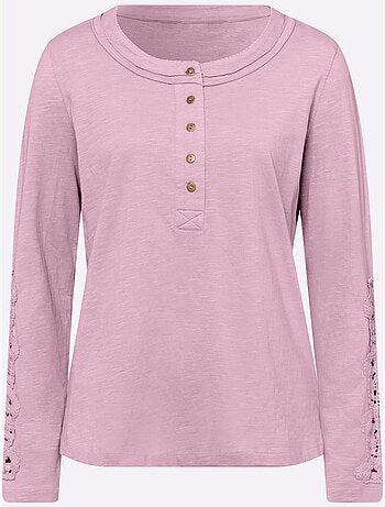 T-shirt à Manches Longues Superbe Empiècement En Dentelle - Taille Standard - Helline