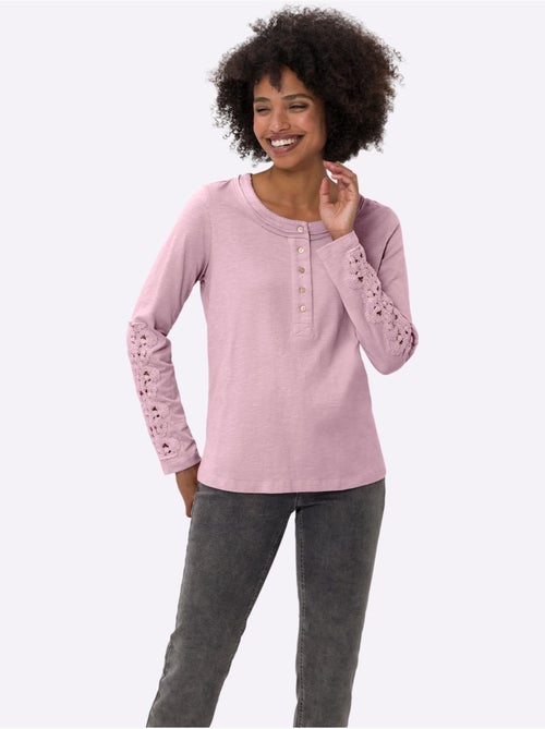 T-shirt à Manches Longues Superbe Empiècement En Dentelle - Taille Standard - helline - Kiabi