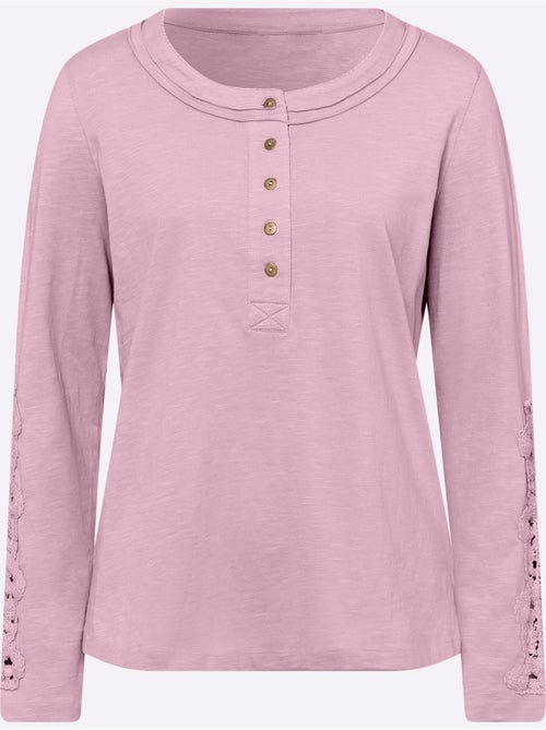 T-shirt à Manches Longues Superbe Empiècement En Dentelle - Taille Standard - helline - Kiabi