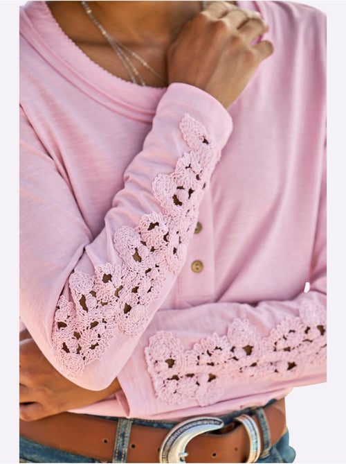 T-shirt à Manches Longues Superbe Empiècement En Dentelle - Taille Standard - helline - Kiabi