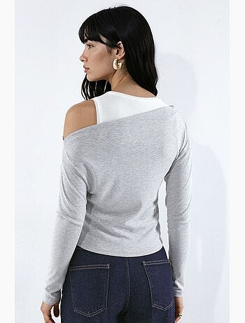 T-shirt à manches longues superposé en mélange de viscose avec encolure asymétrique hiccup