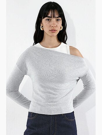 T-shirt à manches longues superposé en mélange de viscose avec encolure asymétrique hiccup