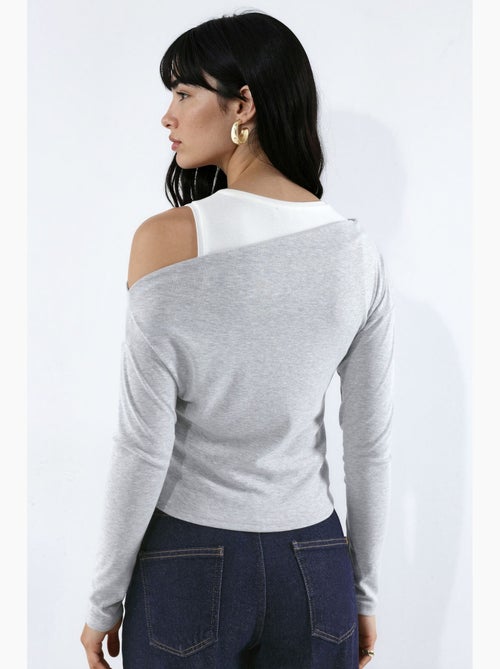 T-shirt à manches longues superposé en mélange de viscose avec encolure asymétrique hiccup - Kiabi T-shirt à manches longues superposé en mélange de viscose avec encolure asymétrique hiccup - Kiabi