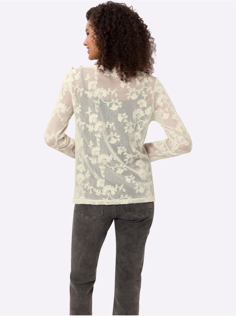 T-shirt à manches longues tout en dentelle - taille standard - helline Ivoire - Kiabi