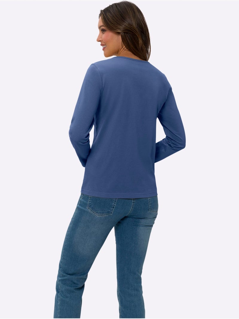 T-shirt à Manches Longues Un Basique Facile à Assortir - Taille Standard - Moda Vilona Bleu jean - Kiabi