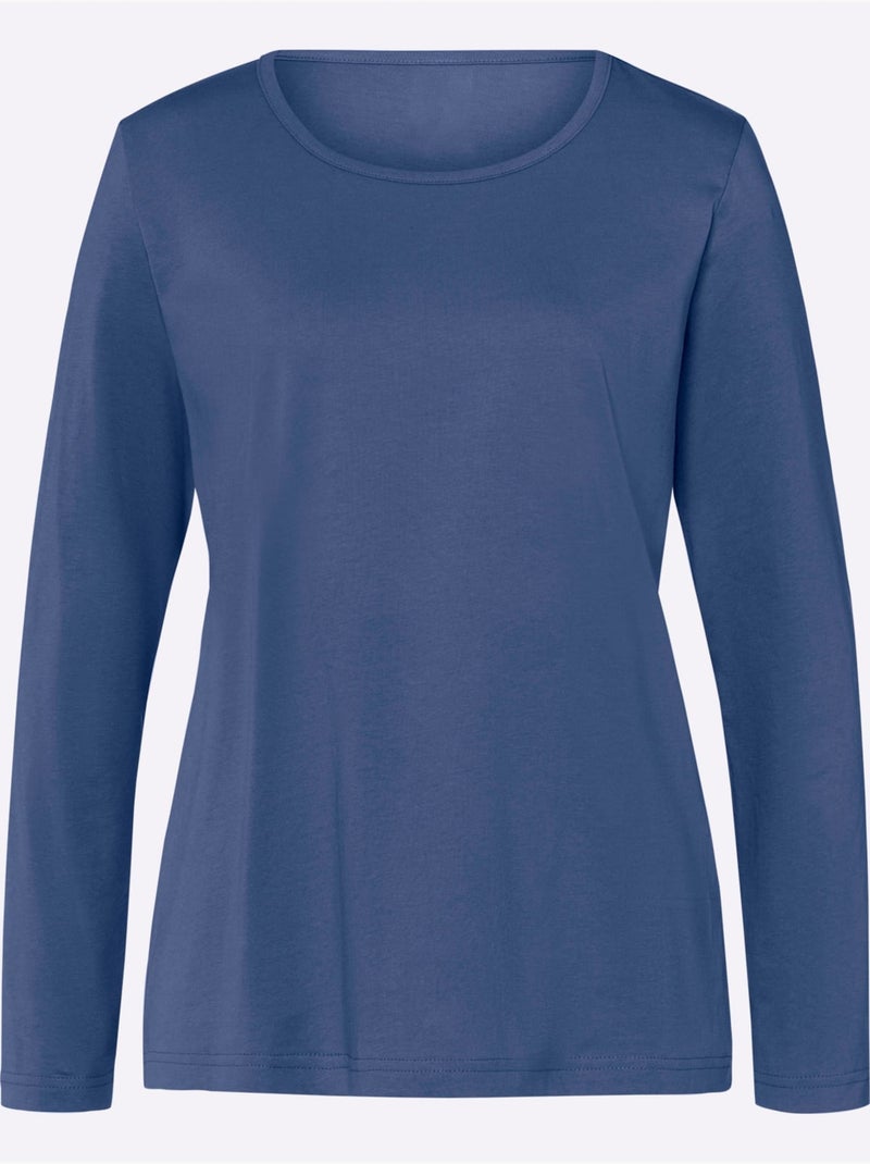 T-shirt à Manches Longues Un Basique Facile à Assortir - Taille Standard - Moda Vilona Bleu jean - Kiabi