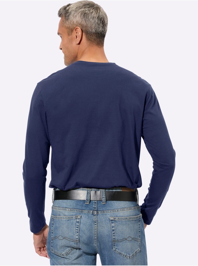 T-shirt à Manches Longues Un Basique Facile à Assortir - Taille Standard - Moda Vilona Bleu marine - Kiabi