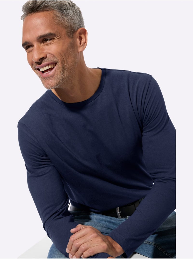 T-shirt à Manches Longues Un Basique Facile à Assortir - Taille Standard - Moda Vilona Bleu marine - Kiabi