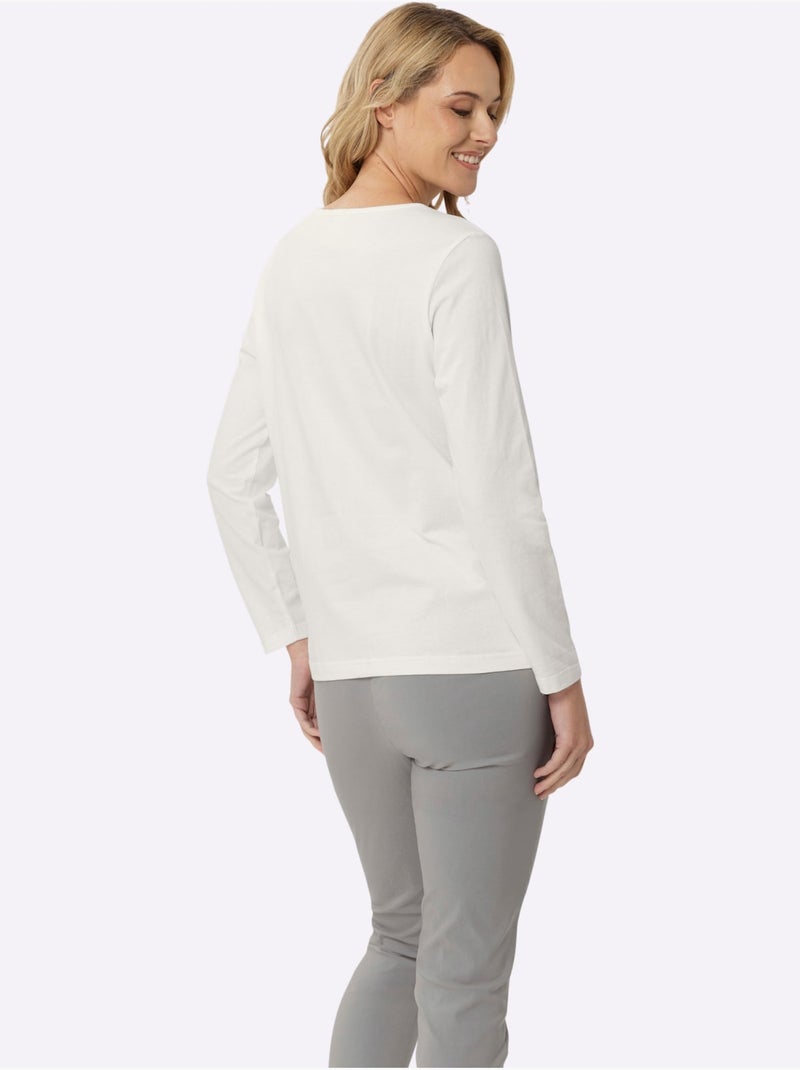 T-shirt à Manches Longues Un Basique Facile à Assortir - Taille Standard - Moda Vilona Ecru - Kiabi
