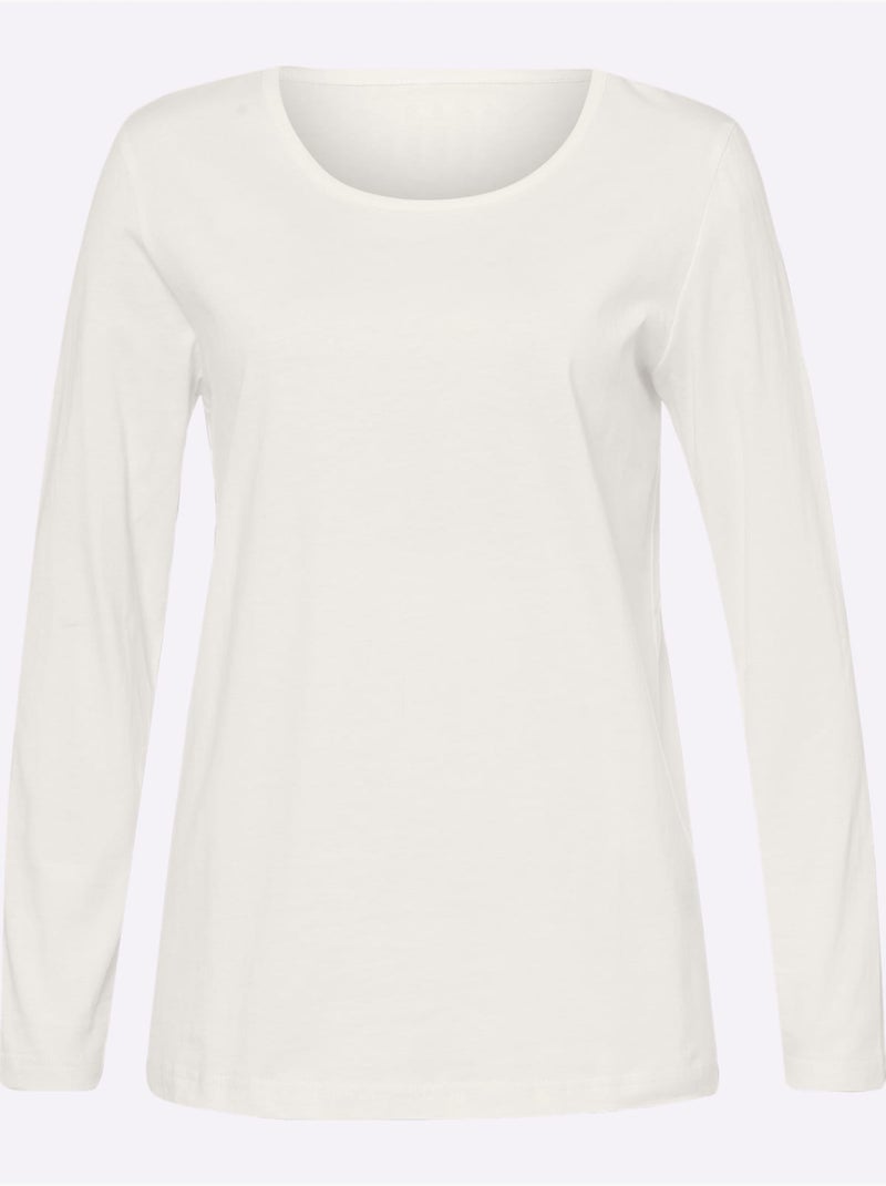 T-shirt à Manches Longues Un Basique Facile à Assortir - Taille Standard - Moda Vilona Ecru - Kiabi