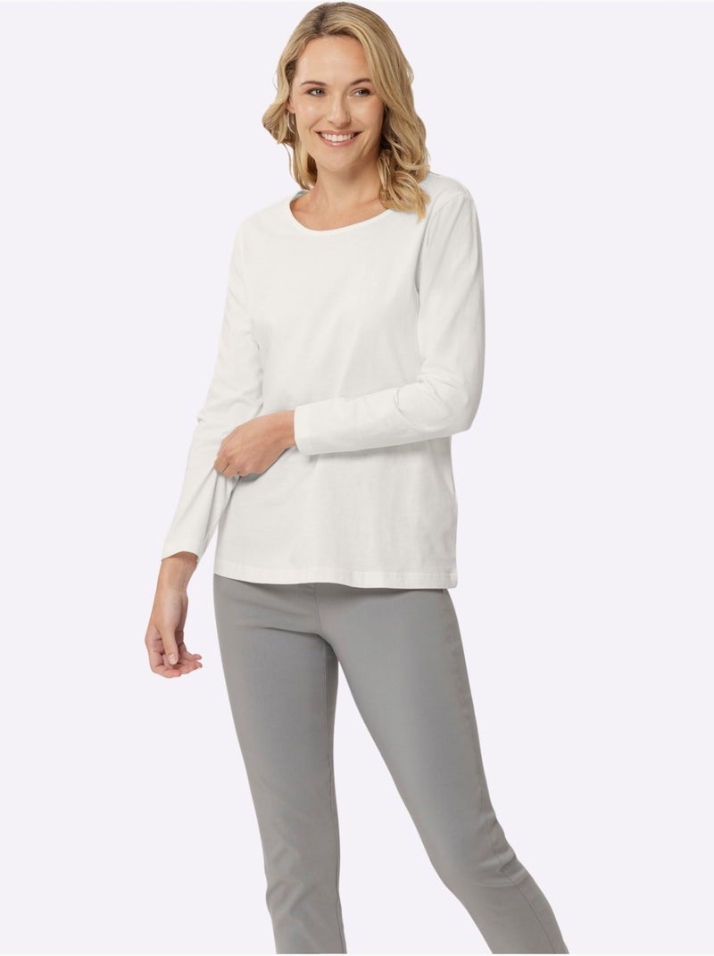 T-shirt à Manches Longues Un Basique Facile à Assortir - Taille Standard - Moda Vilona Ecru - Kiabi