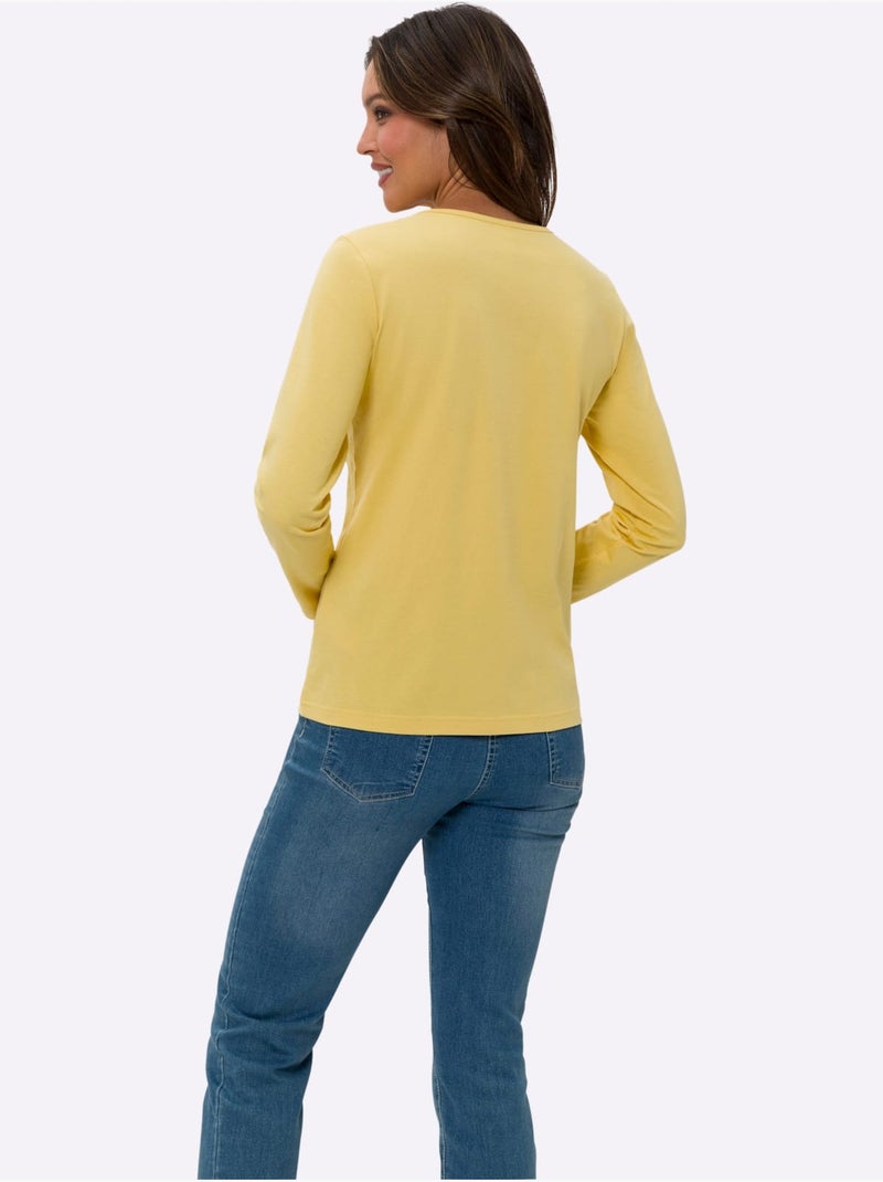 T-shirt à Manches Longues Un Basique Facile à Assortir - Taille Standard - Moda Vilona Jaune - Kiabi