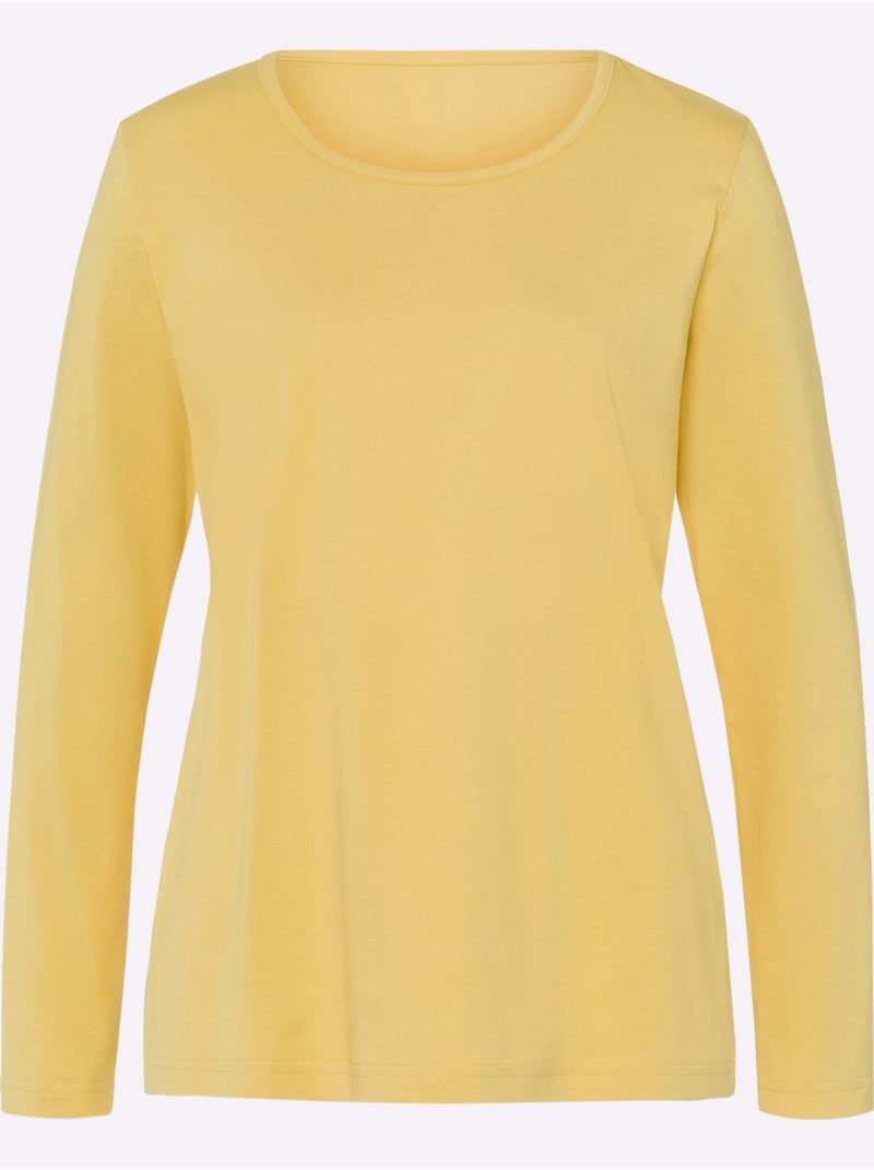 T-shirt à Manches Longues Un Basique Facile à Assortir - Taille Standard - Moda Vilona Jaune - Kiabi
