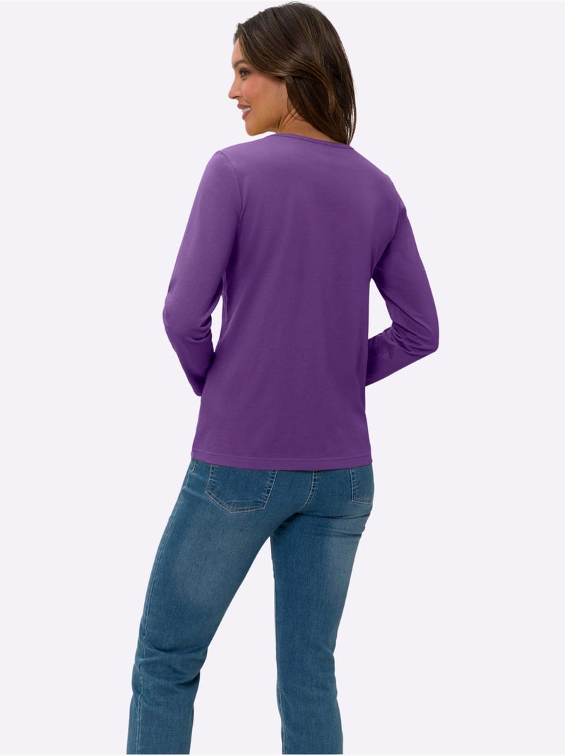 T-shirt à Manches Longues Un Basique Facile à Assortir - Taille Standard - Moda Vilona Mauve lilas - Kiabi