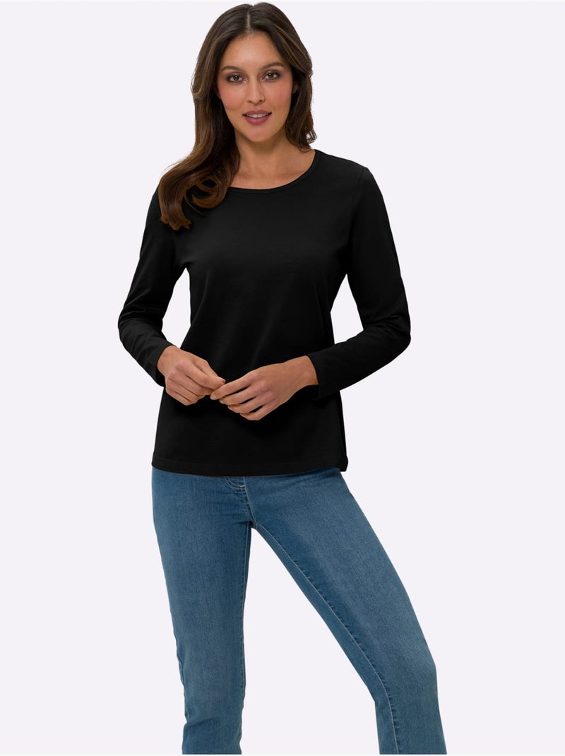T-shirt à Manches Longues Un Basique Facile à Assortir - Taille Standard - Moda Vilona Noir - Kiabi