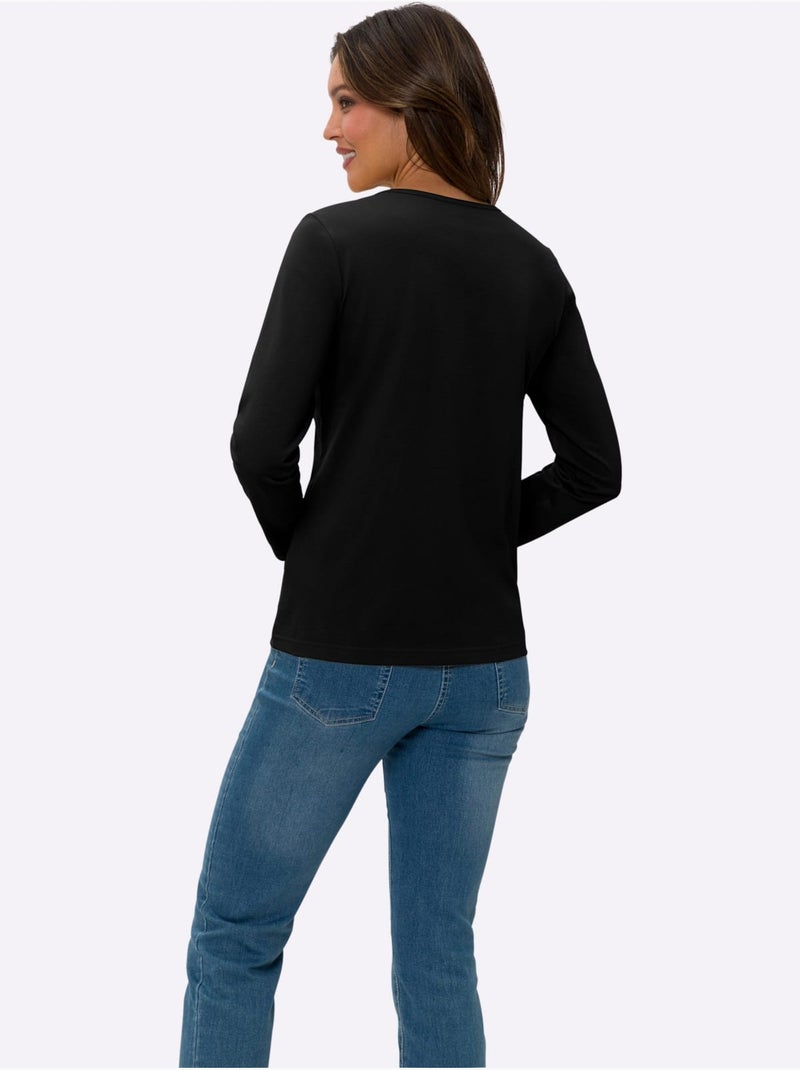 T-shirt à Manches Longues Un Basique Facile à Assortir - Taille Standard - Moda Vilona Noir - Kiabi