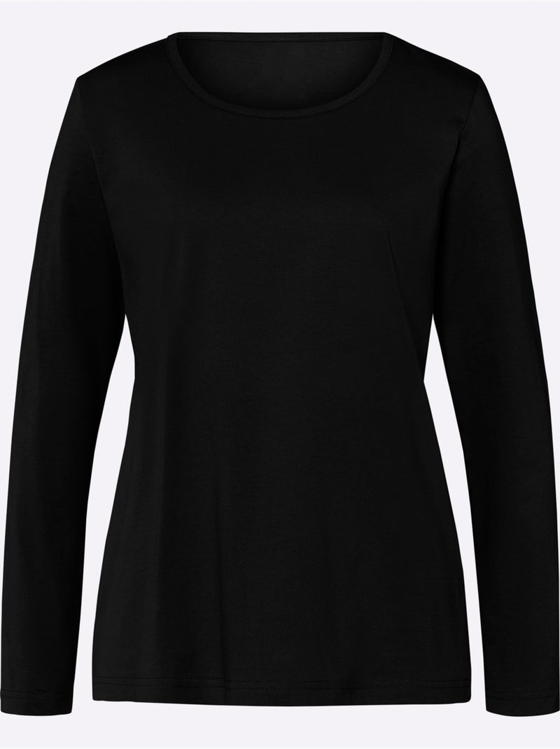 T-shirt à Manches Longues Un Basique Facile à Assortir - Taille Standard - Moda Vilona Noir - Kiabi