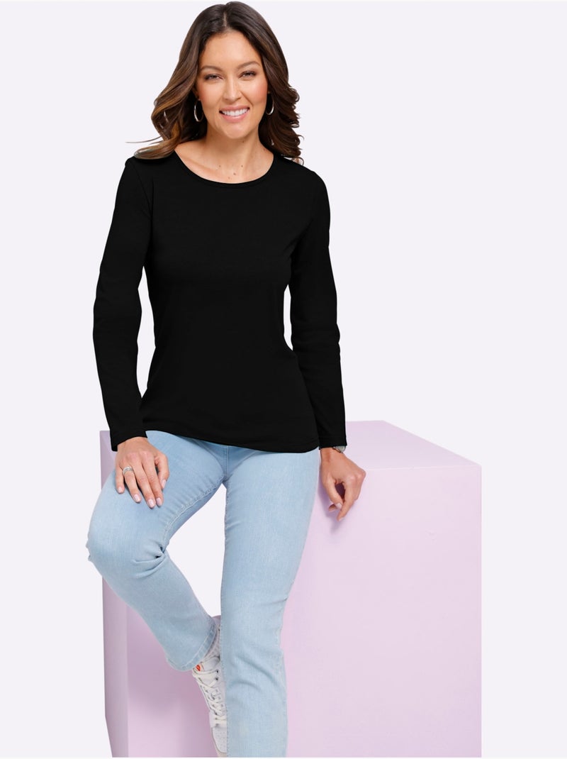 T-shirt à Manches Longues Un Basique Facile à Assortir - Taille Standard - Moda Vilona Noir - Kiabi