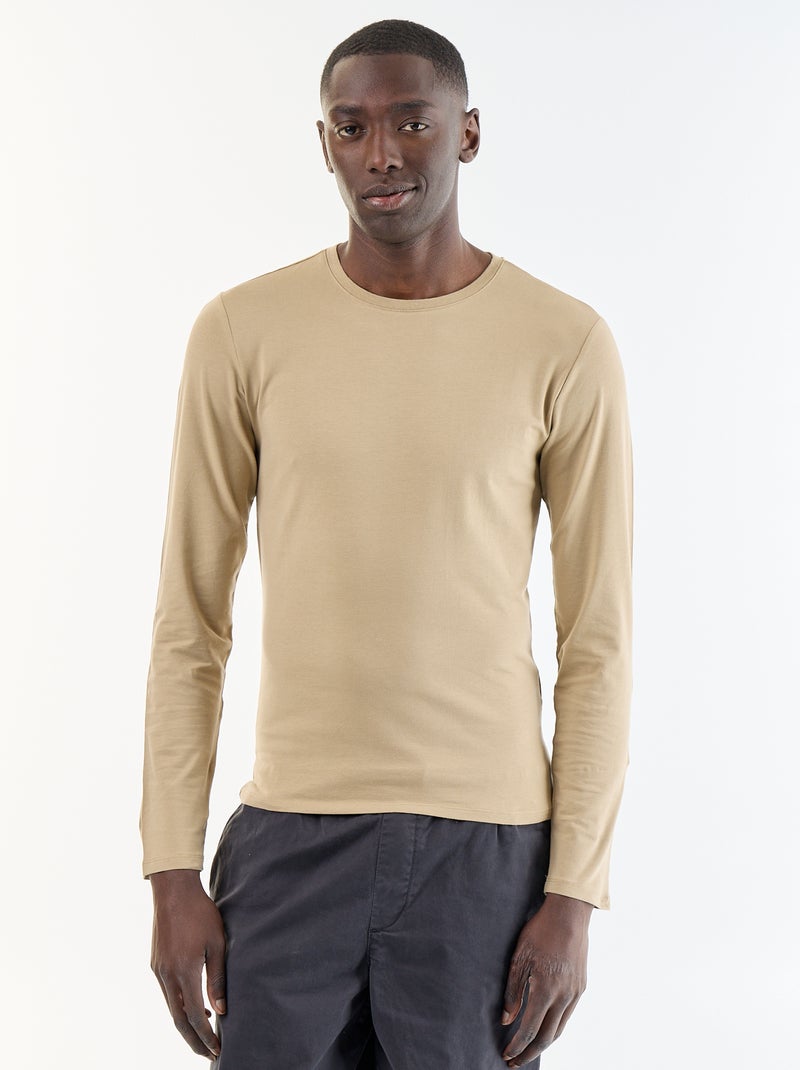 T-shirt à manches longues uni Beige - Kiabi