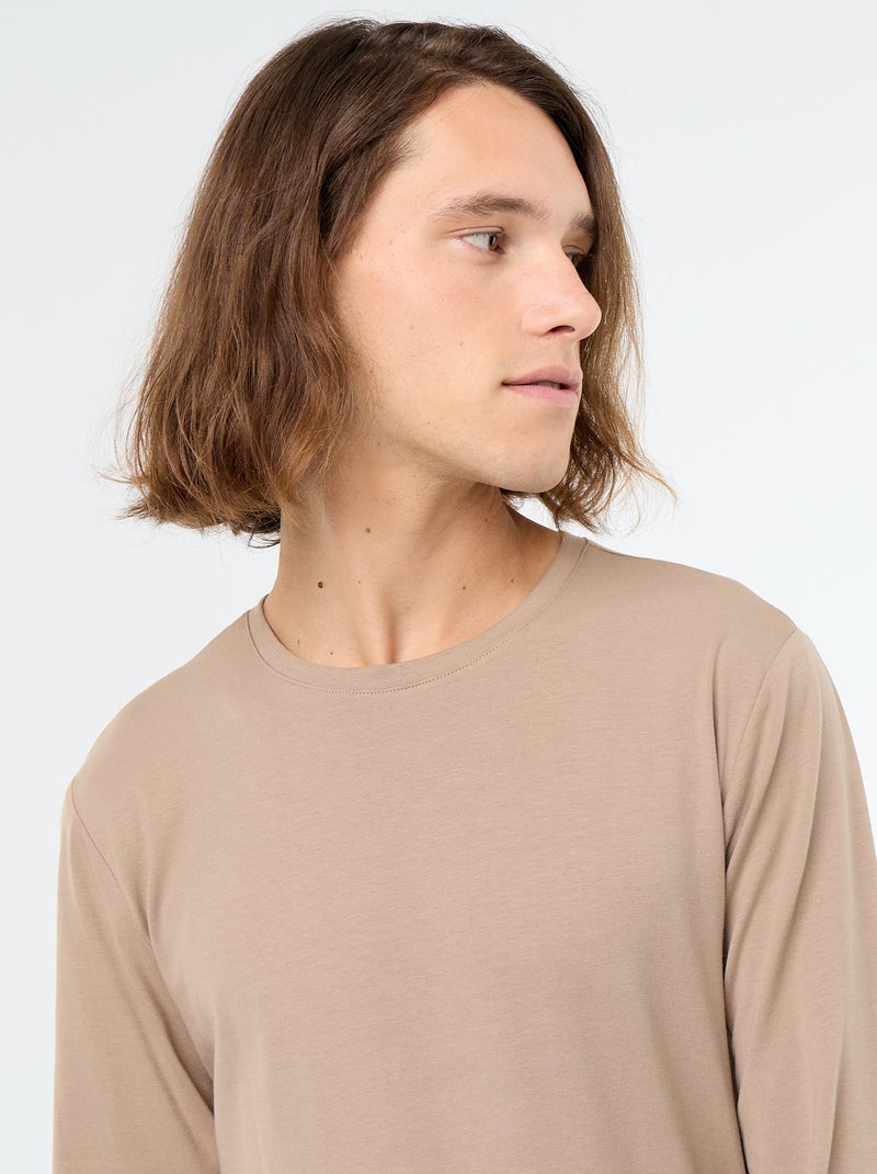 T-shirt à manches longues uni Beige - Kiabi