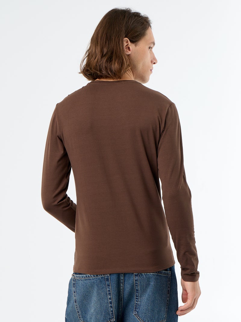 T-shirt à manches longues uni Marron - Kiabi