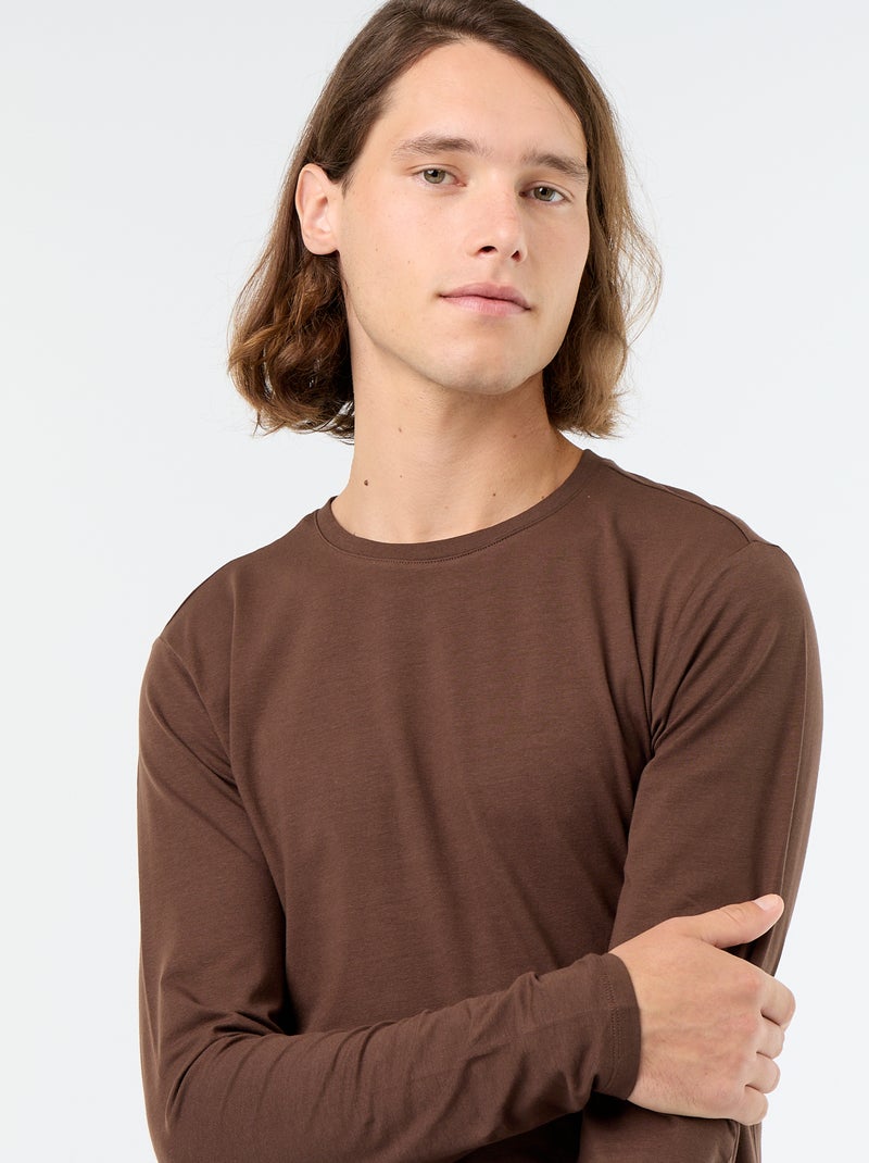 T-shirt à manches longues uni Marron - Kiabi