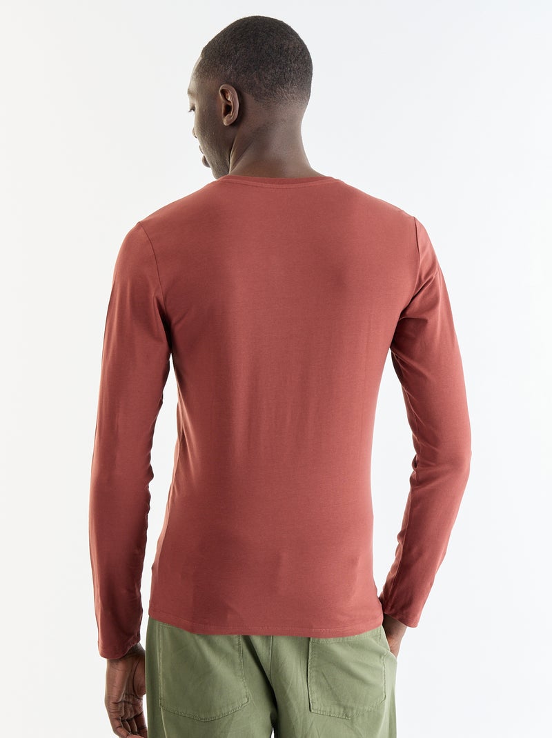 T-shirt à manches longues uni Marron - Kiabi