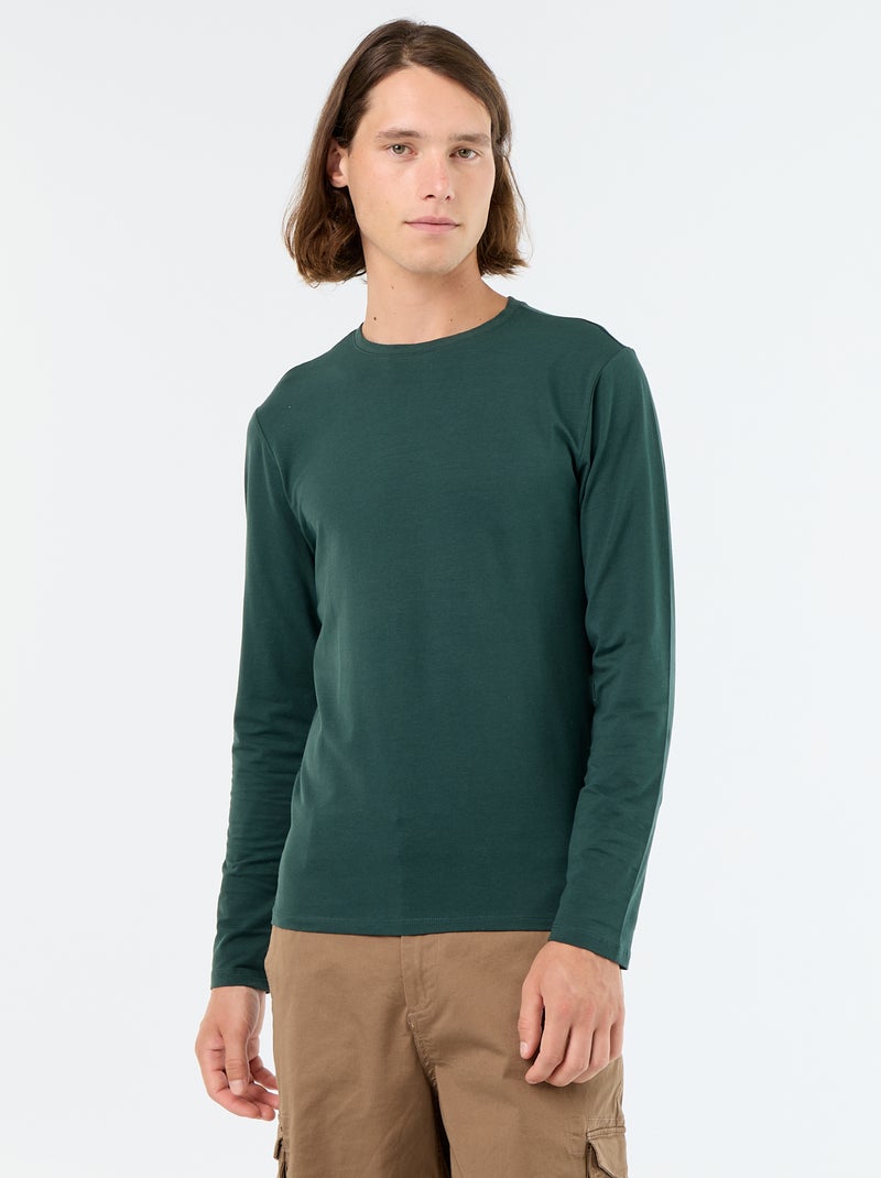 T-shirt à manches longues uni Vert - Kiabi