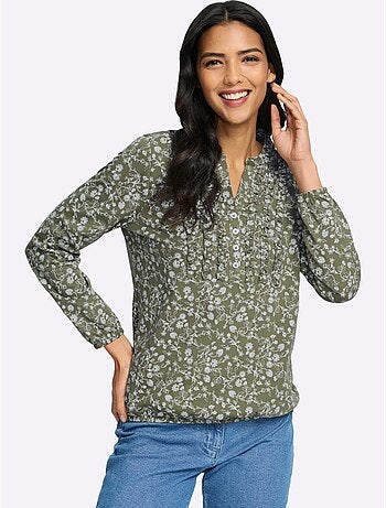 T-shirt à Manches Longues Volants Au Col - Taille Standard - Moda Vilona