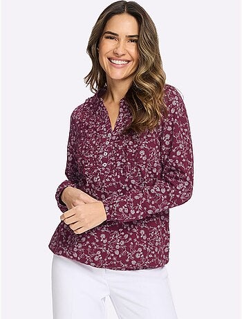 T-shirt à Manches Longues Volants Au Col - Taille Standard - Moda Vilona
