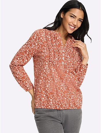 T-shirt à Manches Longues Volants Au Col - Taille Standard - Moda Vilona